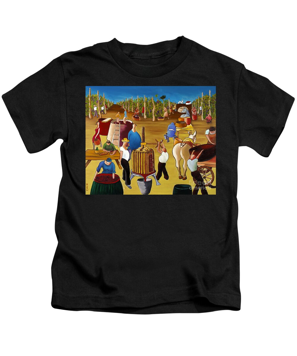 Mediterranean Canvas Art Kids T-Shirt featuring the painting Wine Pressing 2 by William Cain