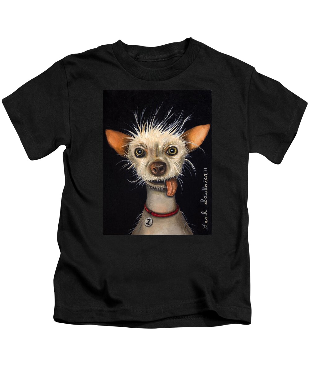 Dog Kids T-Shirt featuring the painting Winner of the Ugly Dog Contest 2011 by Leah Saulnier The Painting Maniac