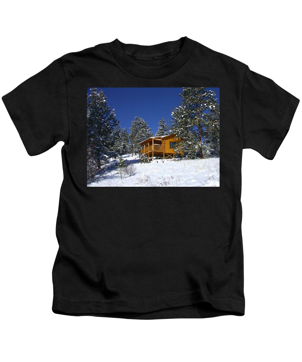 Winter Kids T-Shirt featuring the photograph Winter Cabin by Shane Bechler