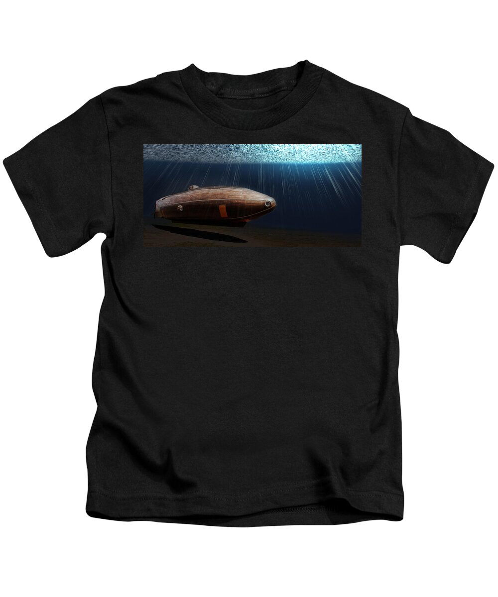 Wooden Submarine Ictineo II LV Kids T-Shirt by Weston Westmoreland - Pixels