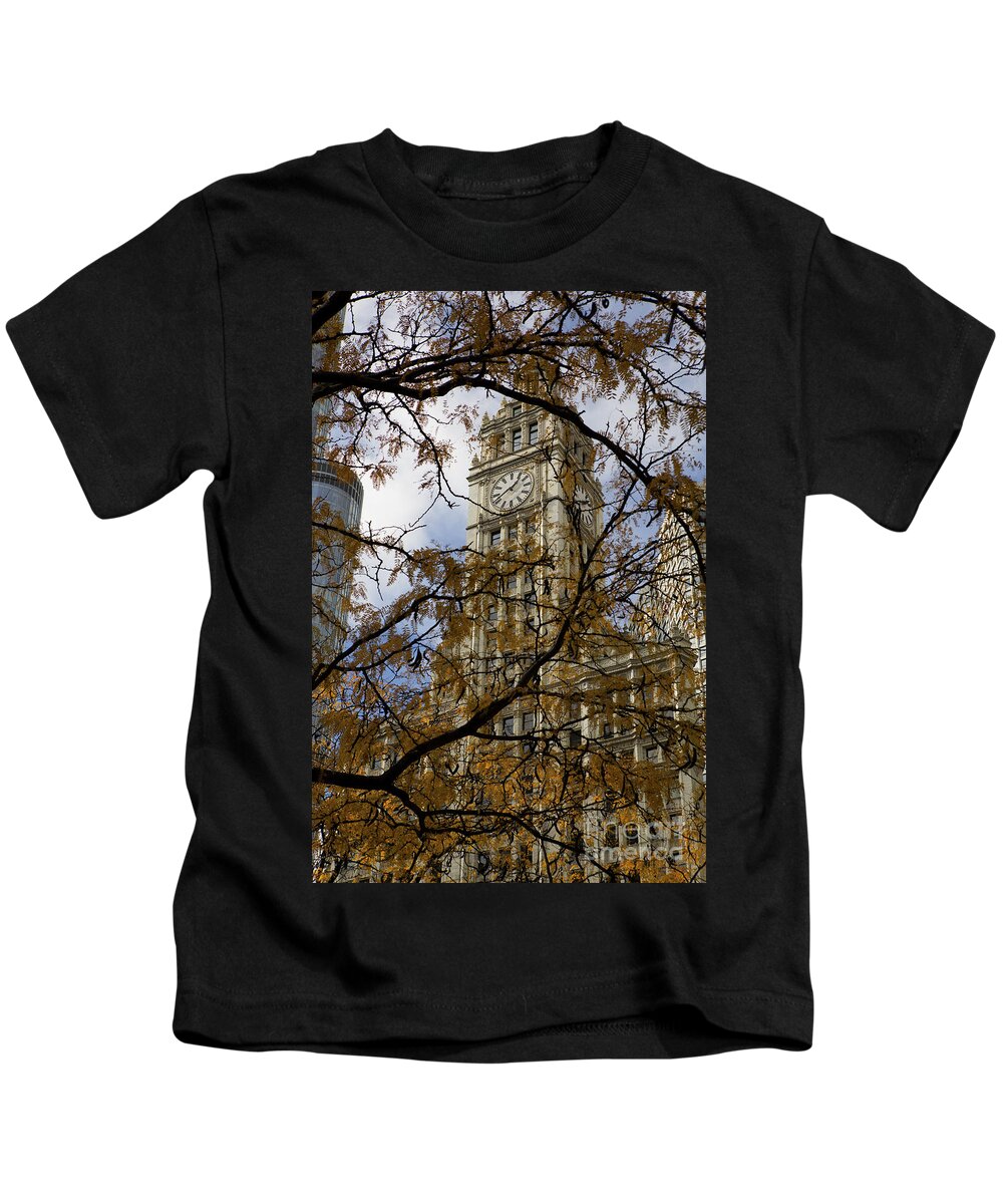 Wrigley Kids T-Shirt featuring the photograph Wrigley Building in Autumn by Leslie Leda