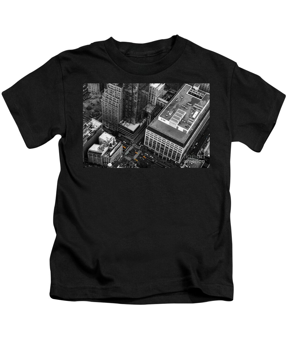 Nyc Kids T-Shirt featuring the photograph Yellow Cabs - Bird's Eye View by Hannes Cmarits