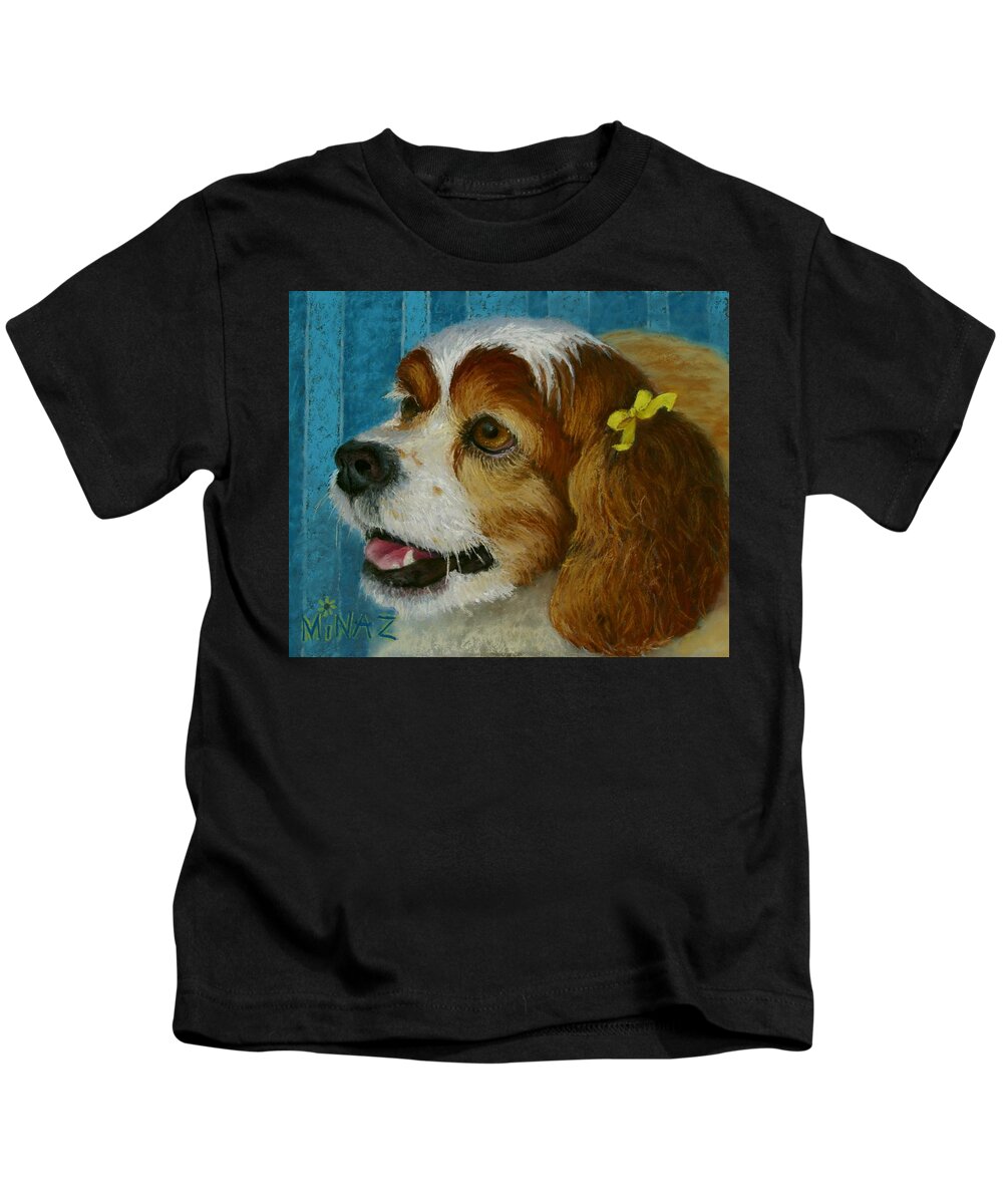 Dog Kids T-Shirt featuring the painting Yellow Ribbons by Minaz Jantz