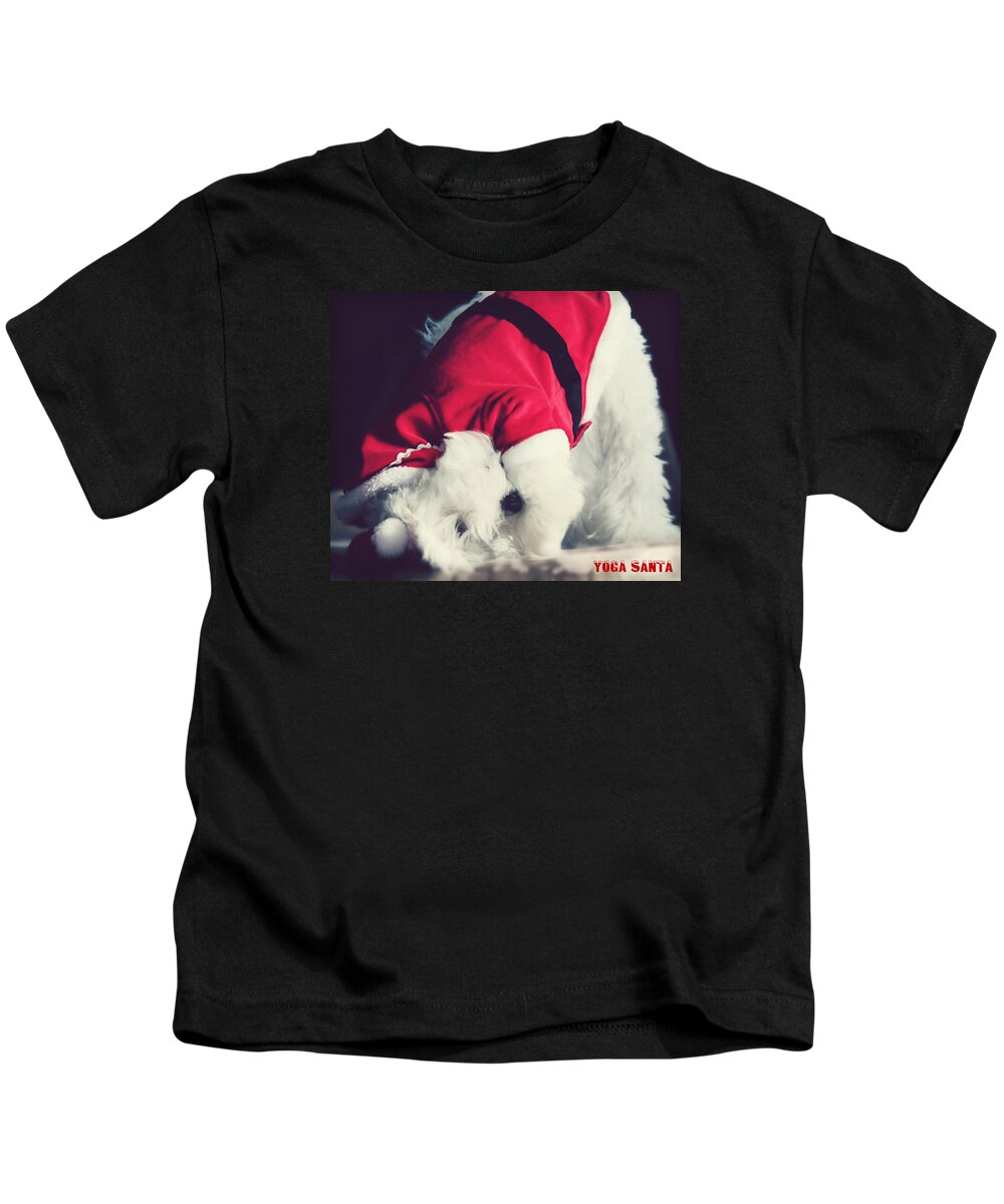 Dog Kids T-Shirt featuring the photograph Yoga Santa by Melanie Lankford Photography