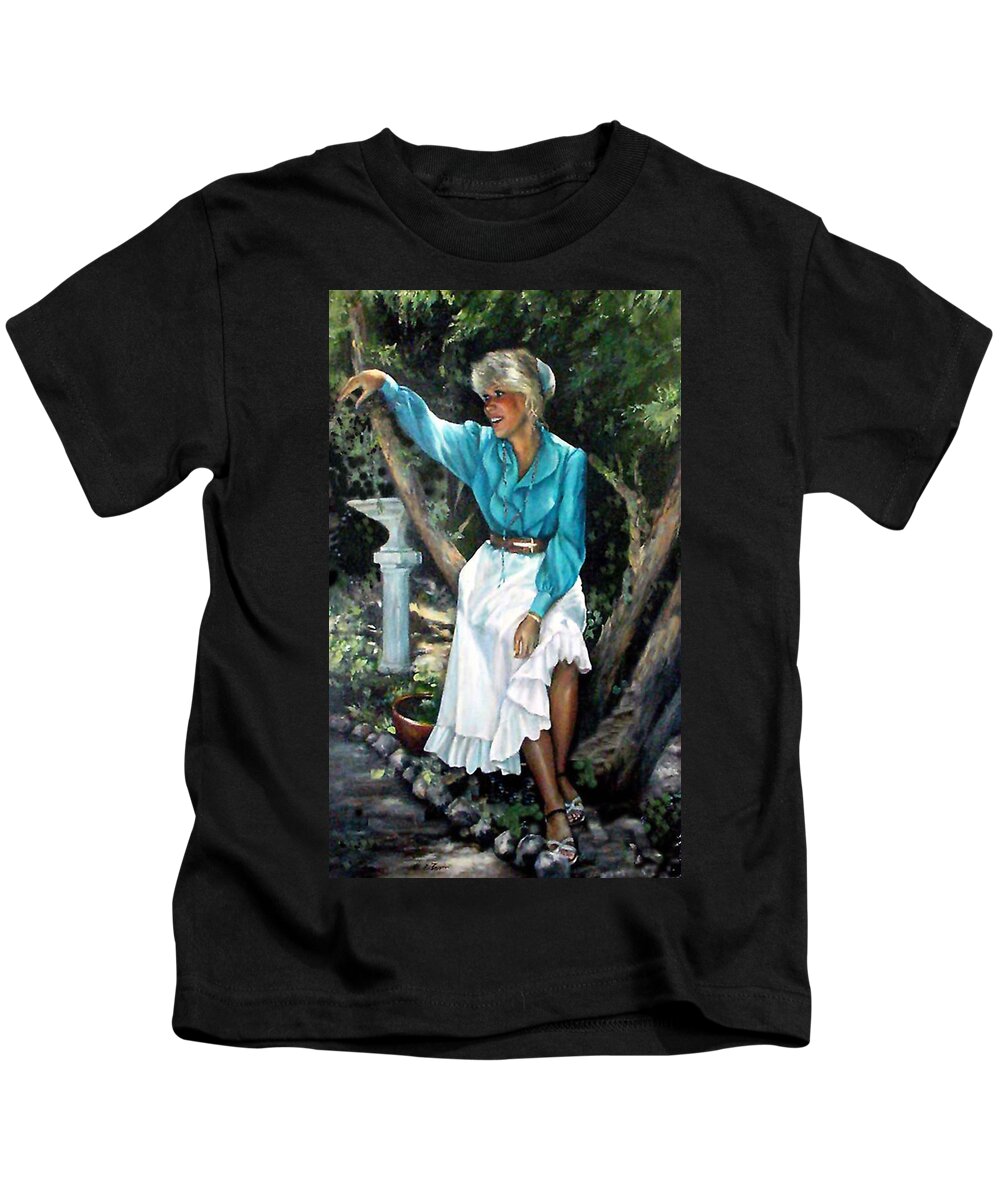 Self Portrait Kids T-Shirt featuring the painting Young Self Portrait by Donna Tucker