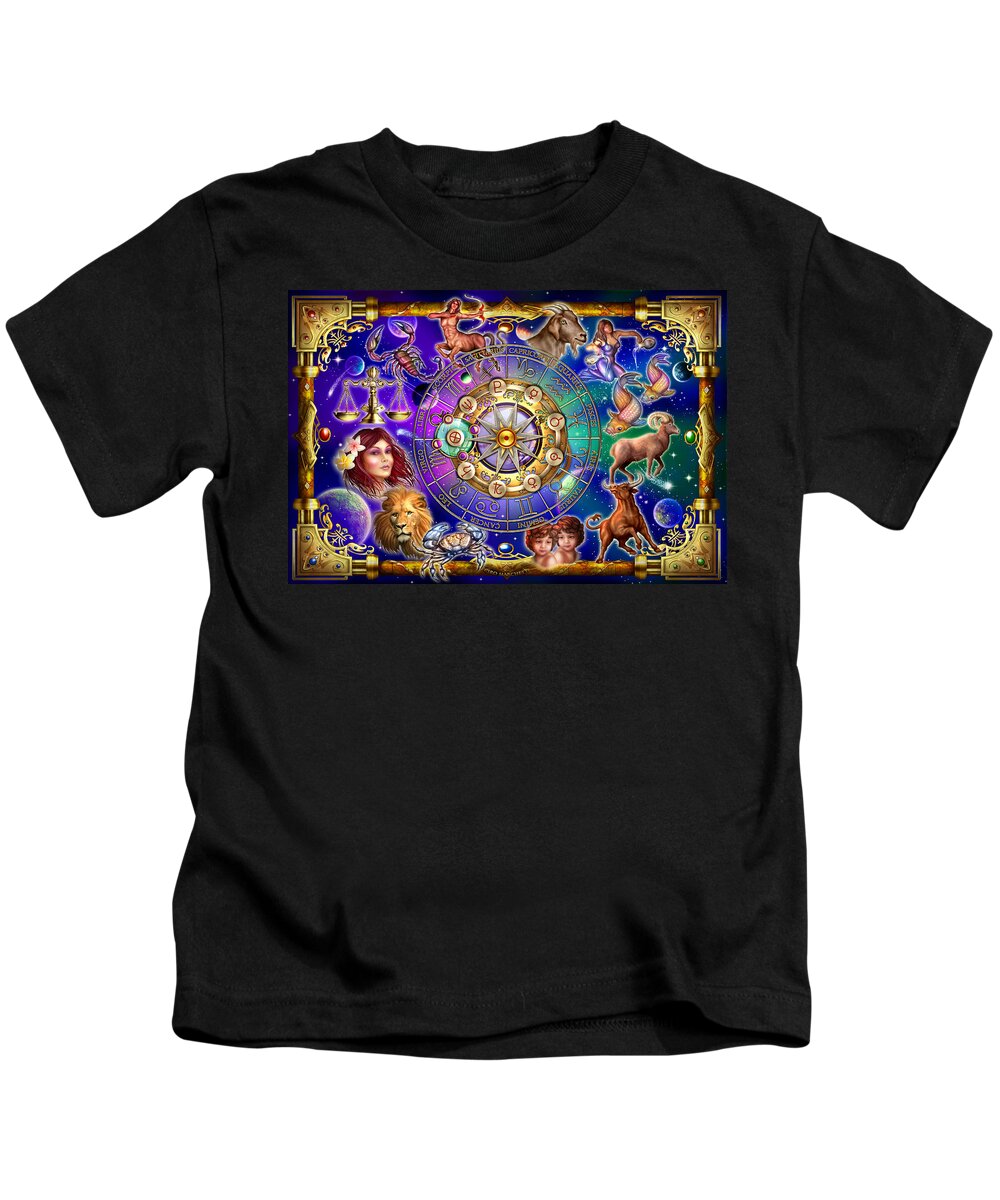 Ciro Marchetti Kids T-Shirt featuring the digital art Zodiac 2 by MGL Meiklejohn Graphics Licensing