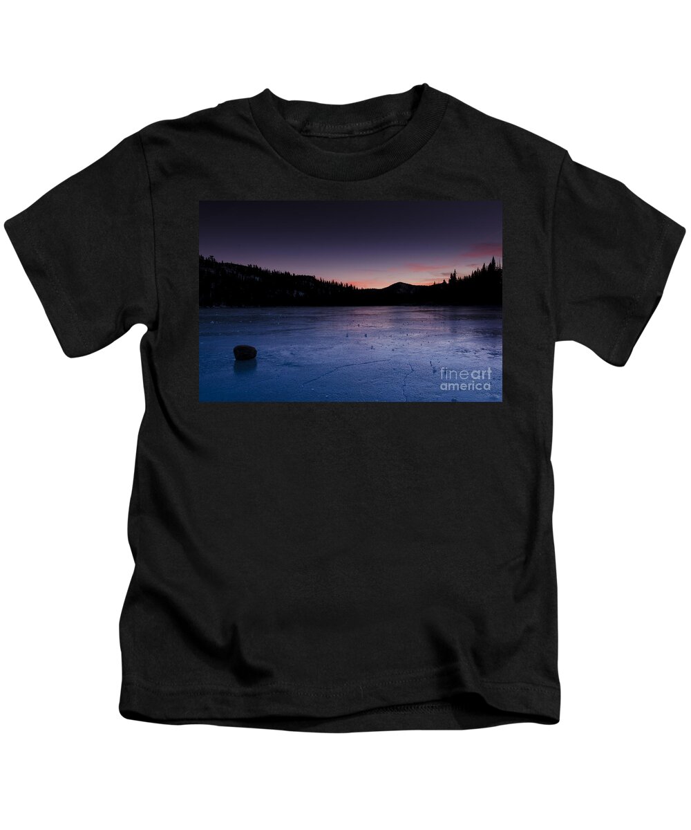 Yosemite National Park Kids T-Shirt featuring the photograph Sunset on frozen Tenaya Lake #1 by Jim And Emily Bush