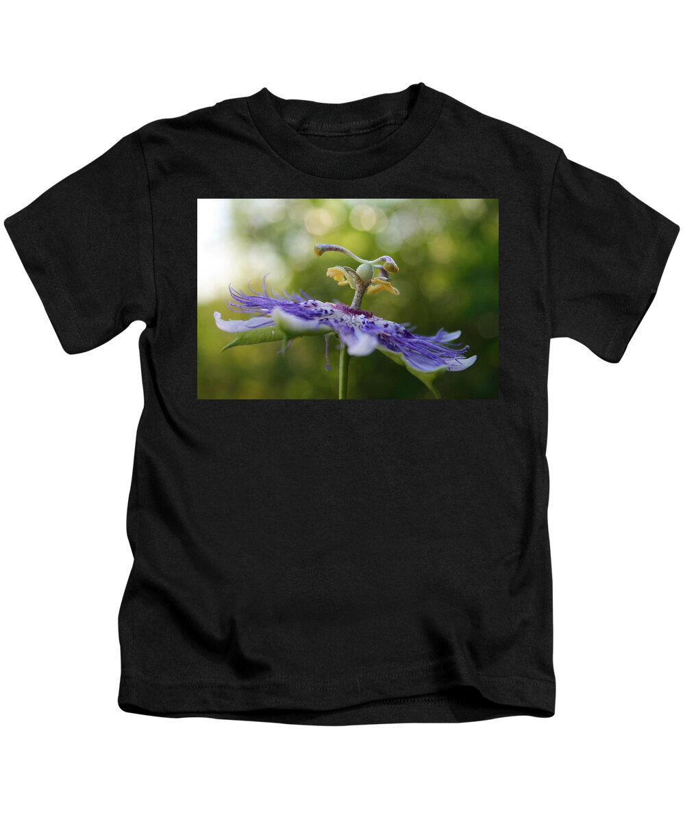 Passiflora Incarnata Kids T-Shirt featuring the photograph Alabama Purple Passion Wildflower by Kathy Clark
