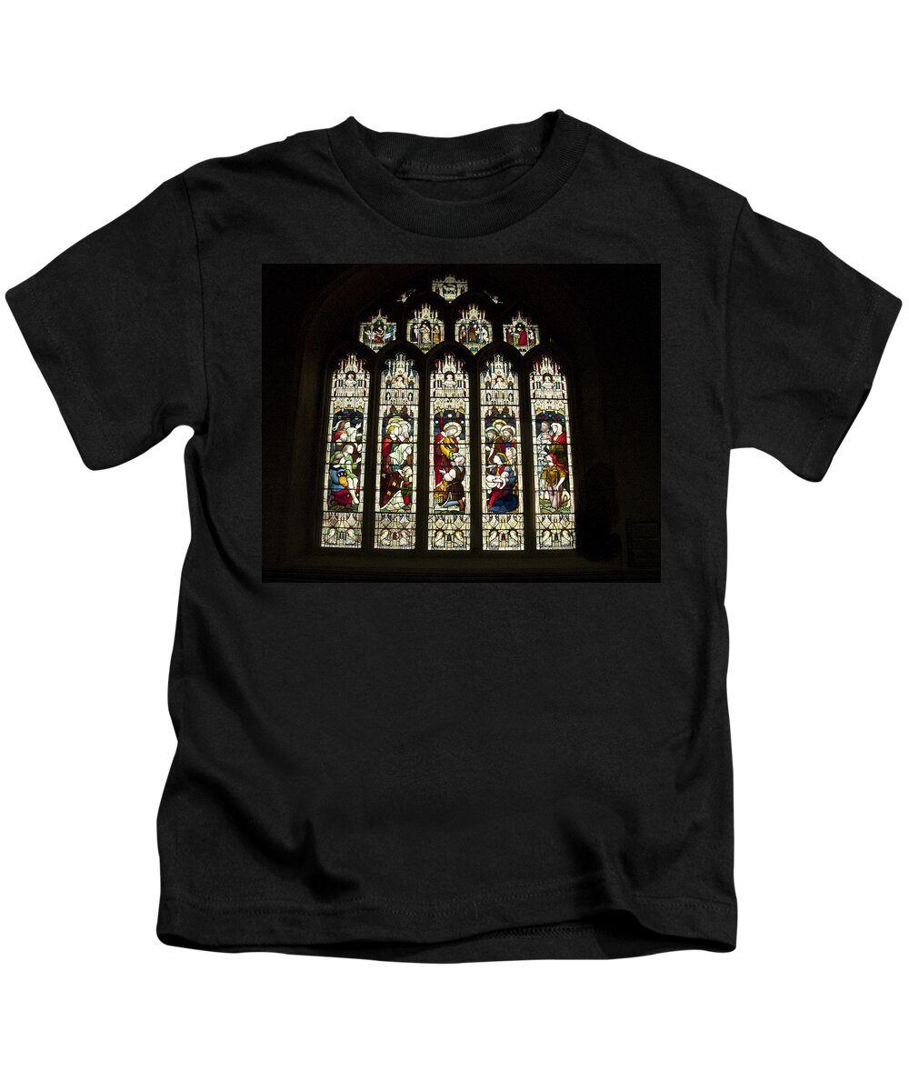 Bath Abbey Kids T-Shirt featuring the photograph Bath Abbey Stained Glass by Jon Berghoff