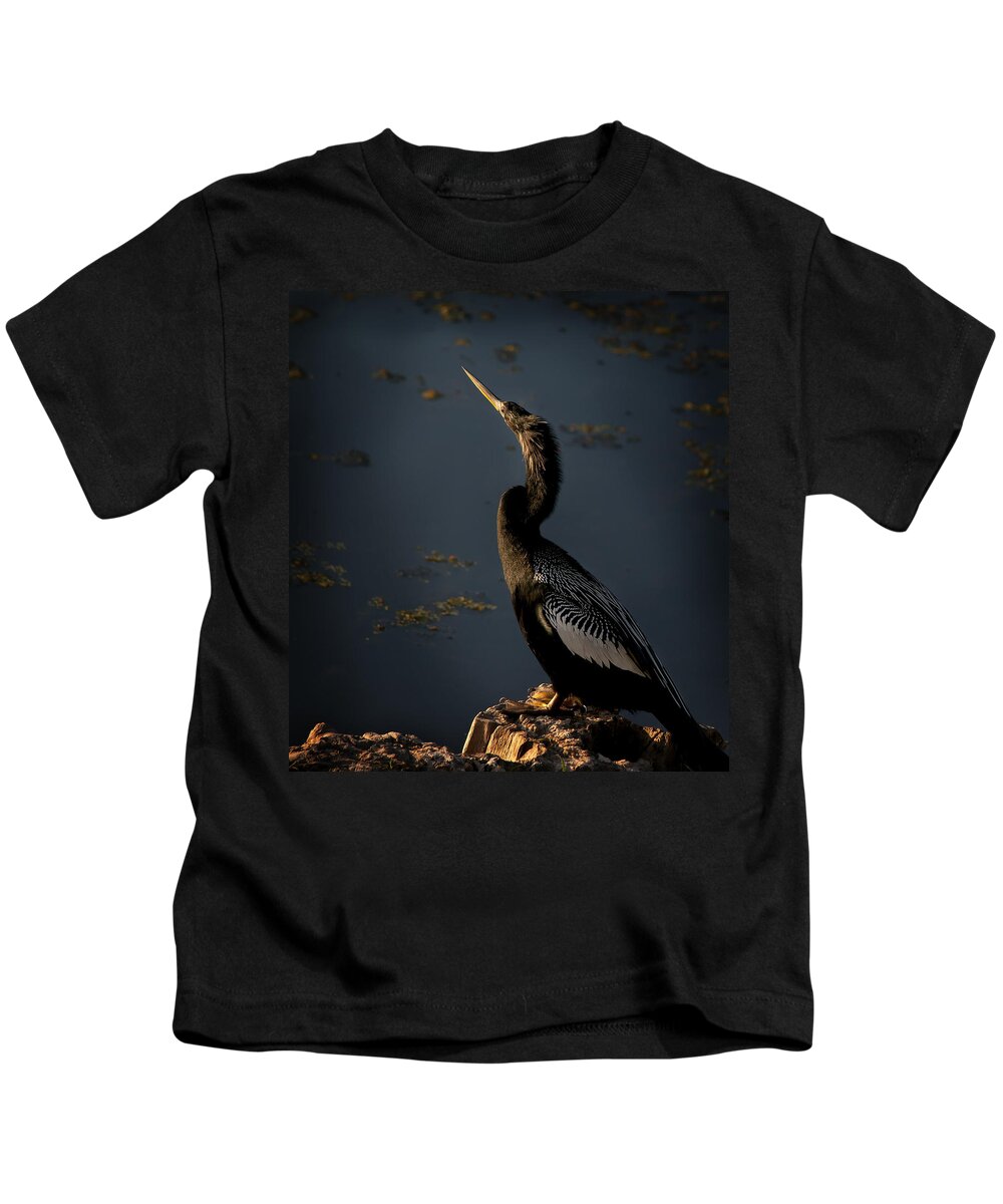 Bird Kids T-Shirt featuring the photograph Black Light by Steven Sparks