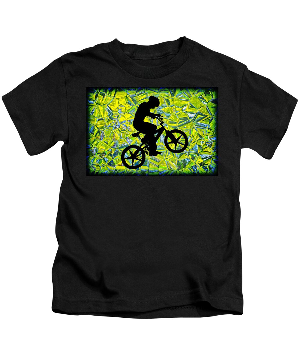 Silhouette Kids T-Shirt featuring the digital art Boy on a Bike Silhouette by Susan Leggett