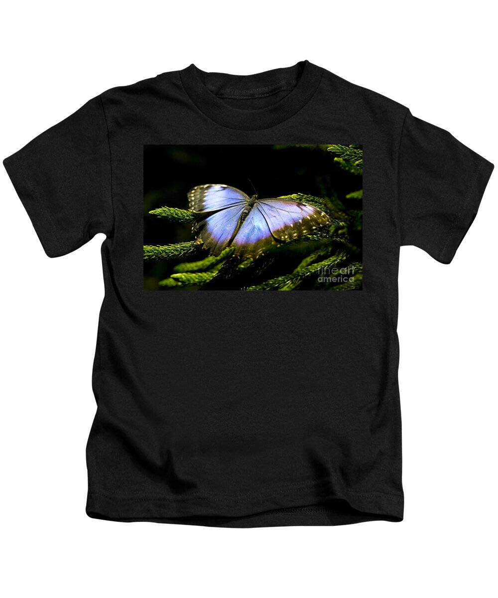 Butterfly Kids T-Shirt featuring the photograph Bright Blue by Leslie Leda