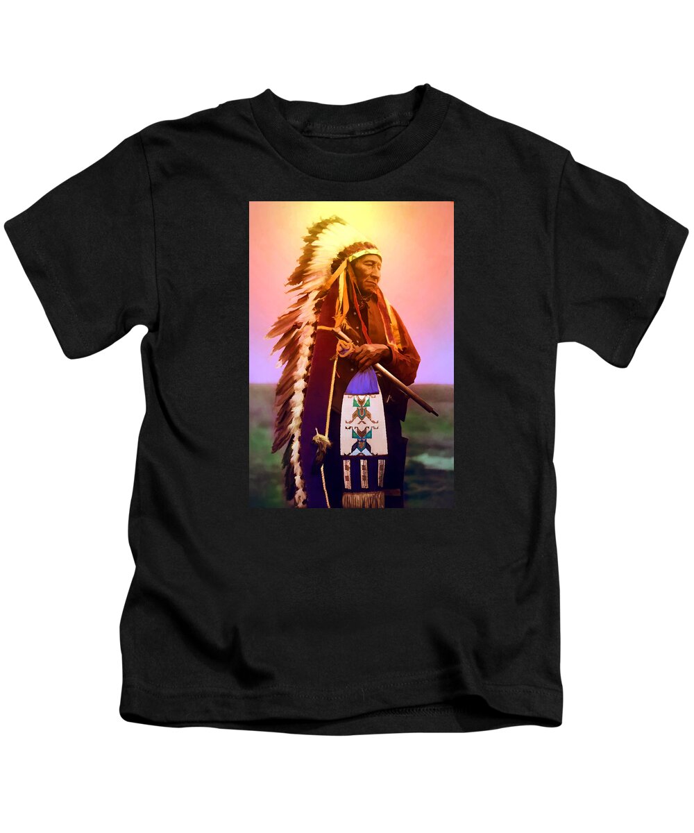 Native American Indians Kids T-Shirt featuring the digital art Chiefton by Rick Wicker