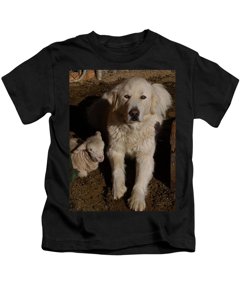 Great Pyrenees Kids T-Shirt featuring the photograph Close Personal Protection by Charles and Melisa Morrison