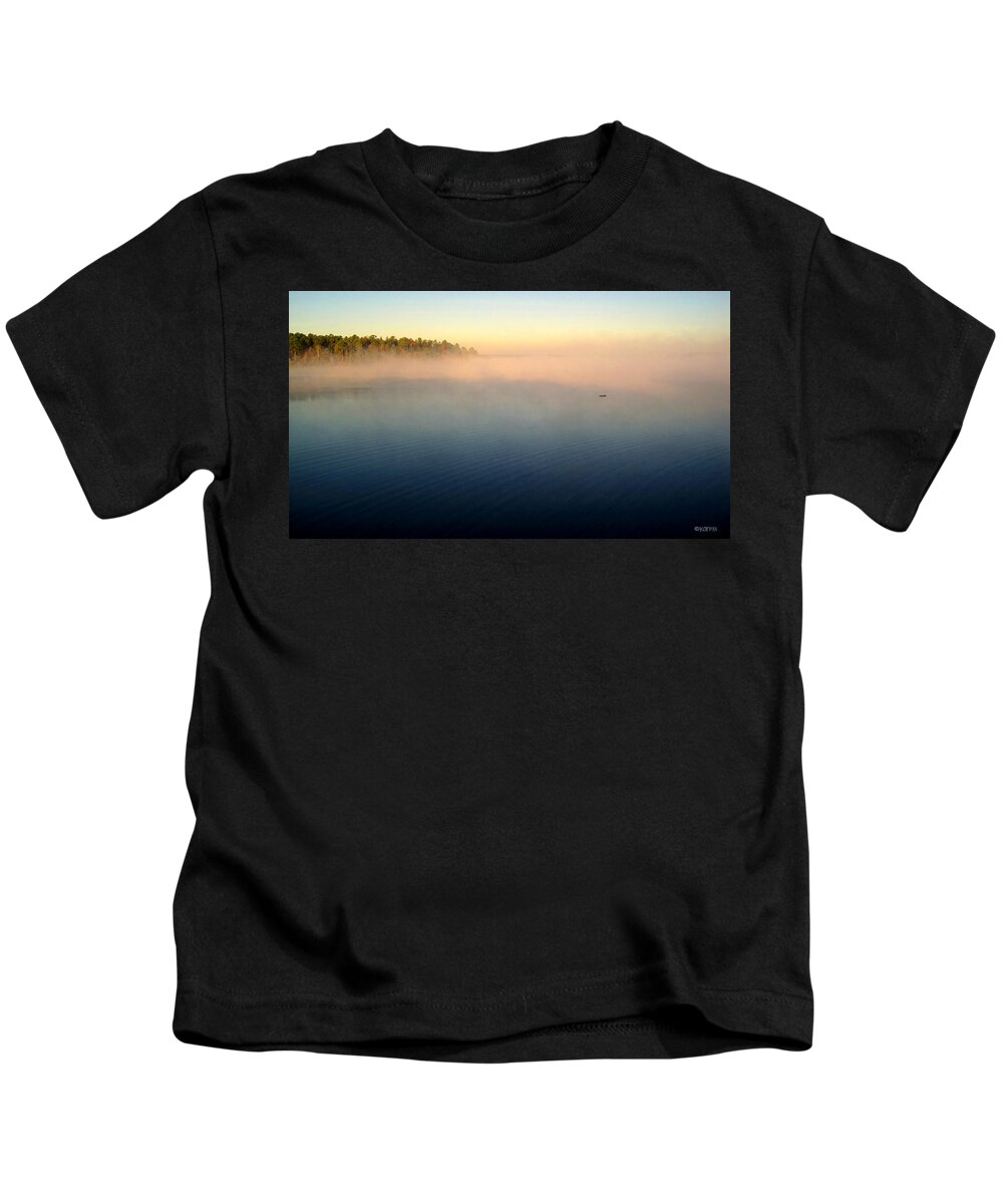 Rebecca Stringer Korpita Kids T-Shirt featuring the photograph Foggy Sunrise Black Creek by Rebecca Korpita