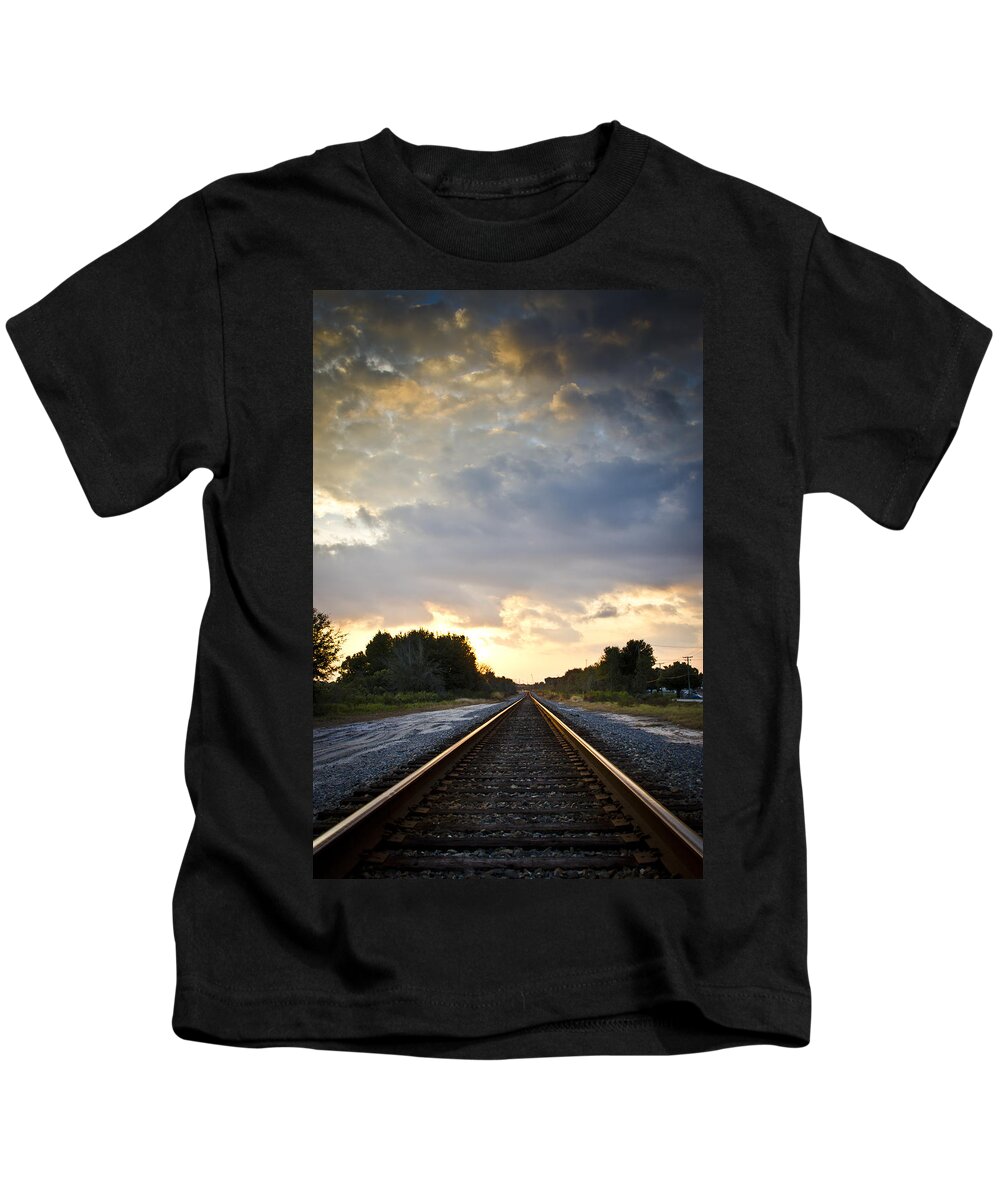 Train Kids T-Shirt featuring the photograph Follow the Tracks by Carolyn Marshall