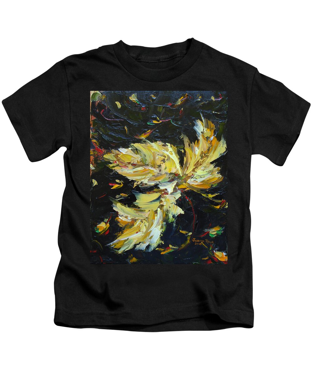 Leaf Kids T-Shirt featuring the painting Golden Flight by Judith Rhue