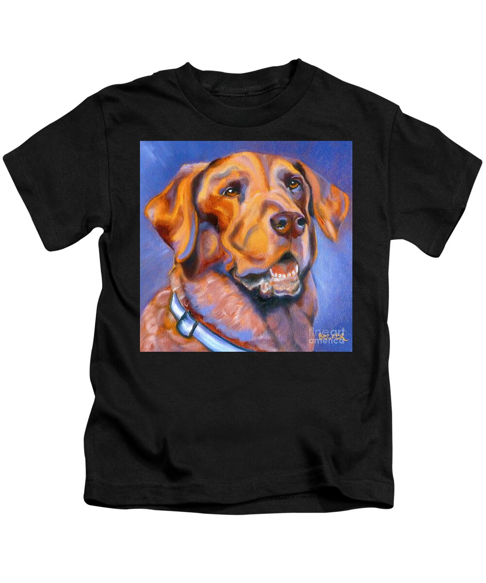 Lab Kids T-Shirt featuring the painting Hot Chocolate Lab by Susan A Becker