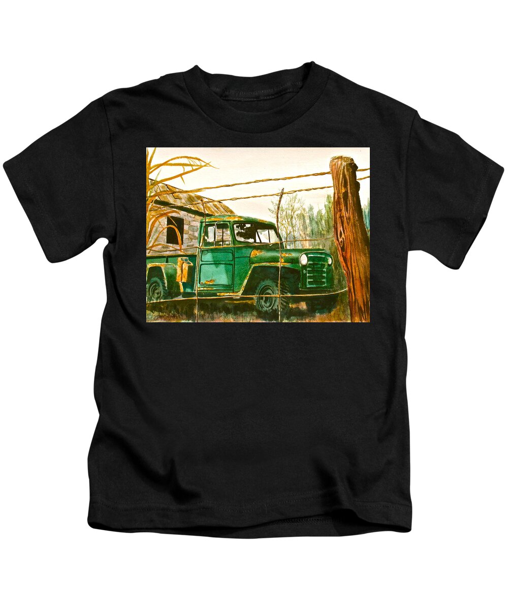 Willys Kids T-Shirt featuring the painting Jeep by Frank SantAgata