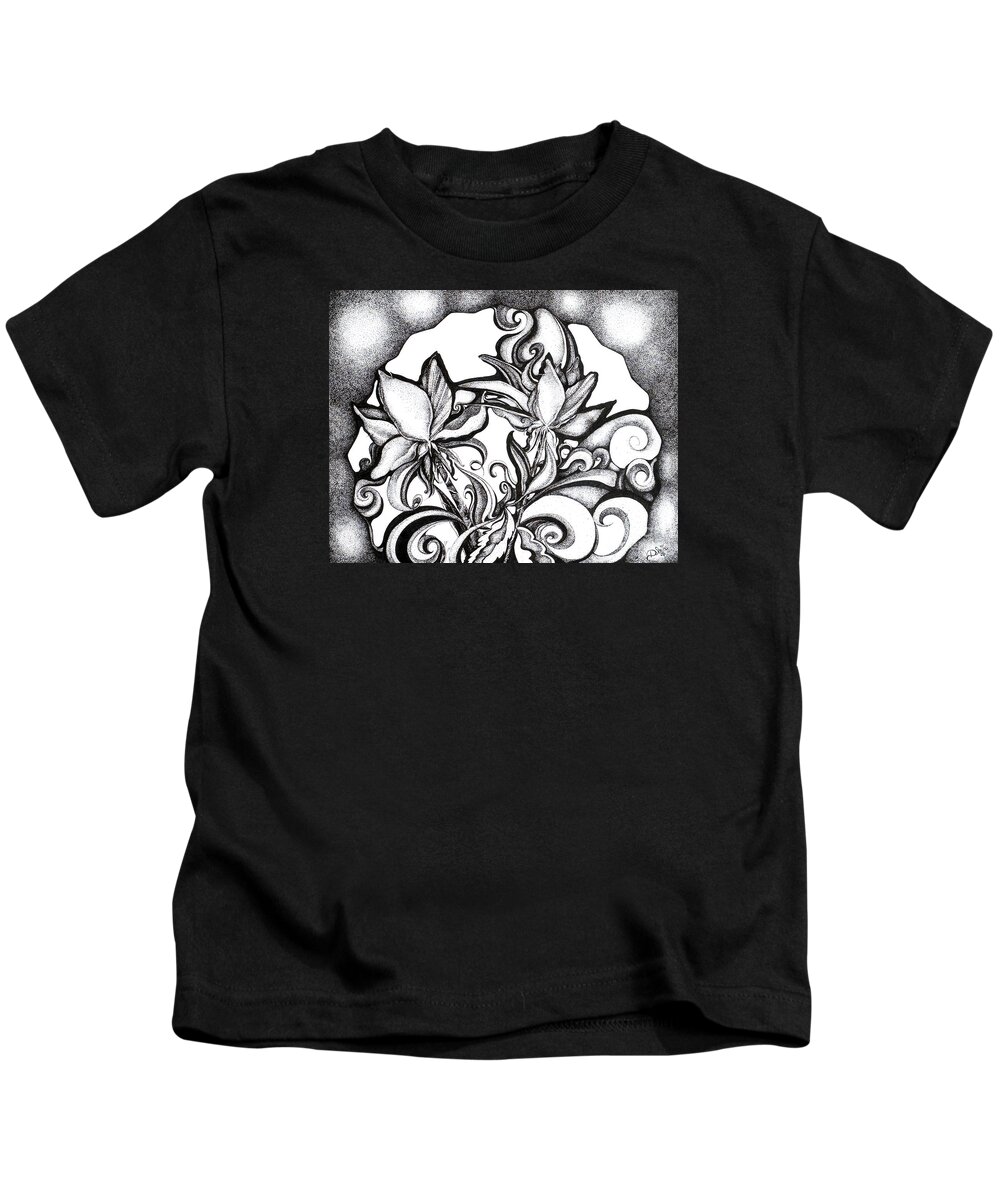Ink Kids T-Shirt featuring the drawing Lily Garden by Danielle Scott