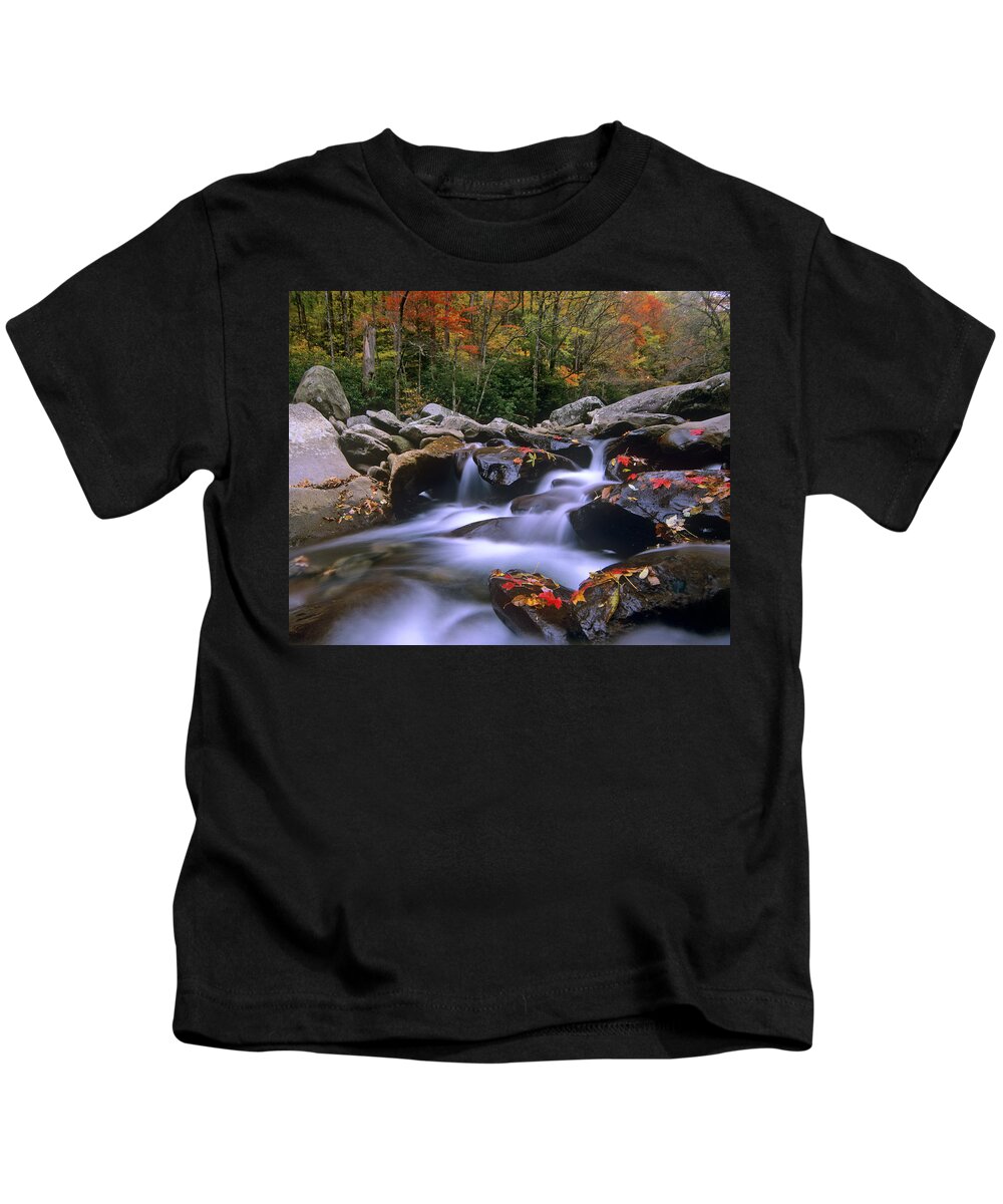 00176692 Kids T-Shirt featuring the photograph Little Pigeon River Cascading Among by Tim Fitzharris
