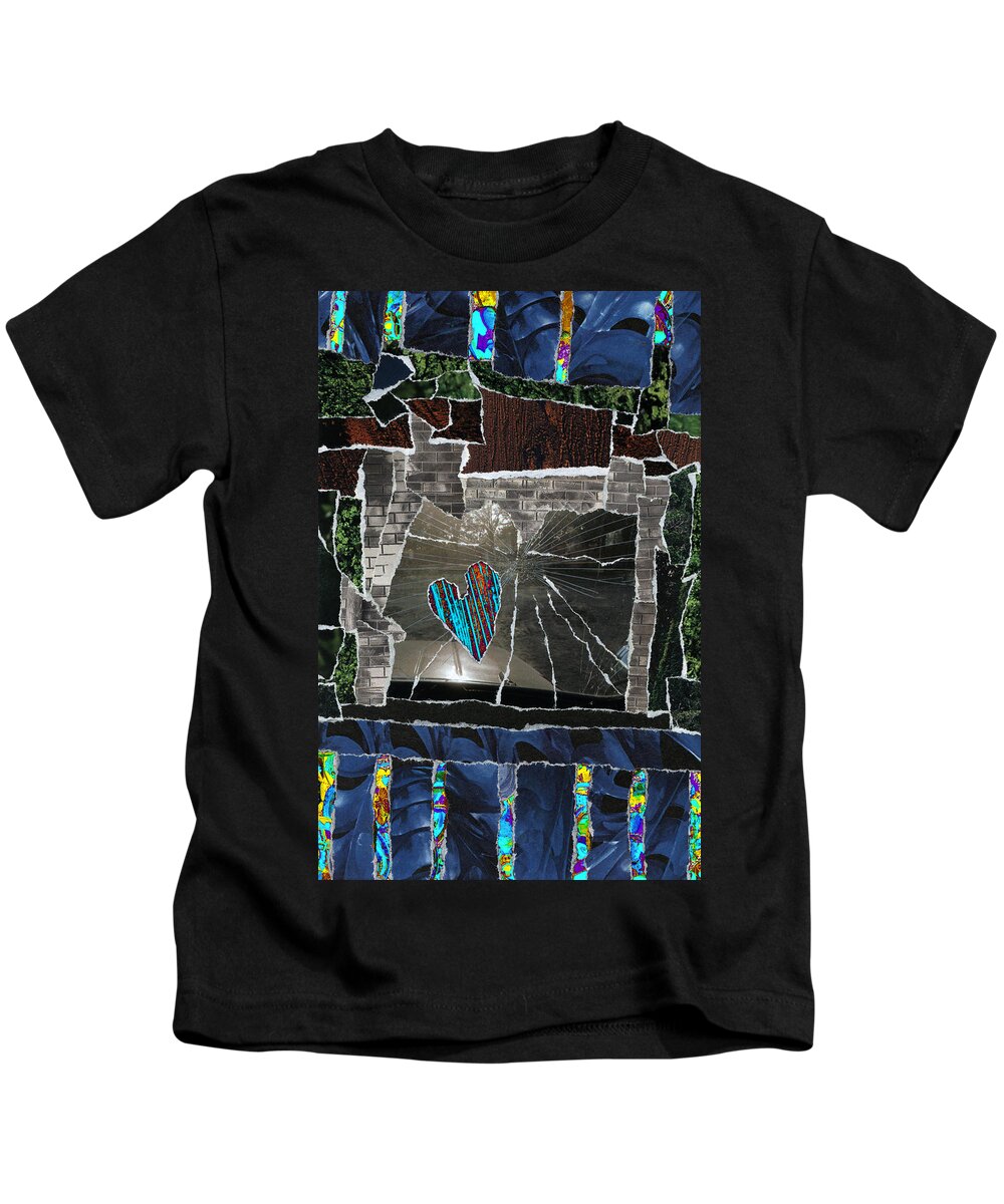 Kenneth James Kids T-Shirt featuring the mixed media Love Hitting A Shattered Life by Kenneth James