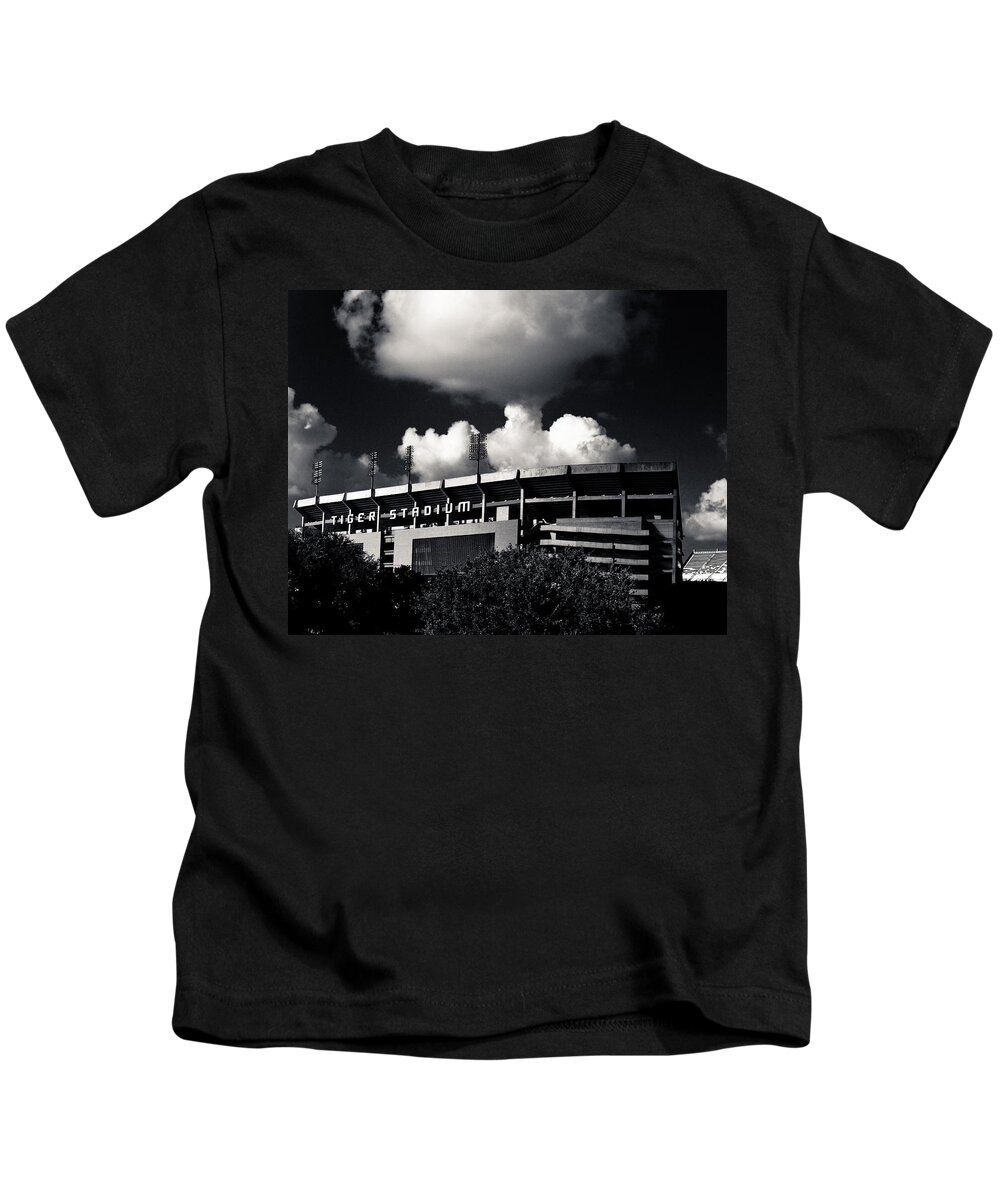 Lsu Kids T-Shirt featuring the photograph LSU Tiger Stadium Black and White by Maggy Marsh