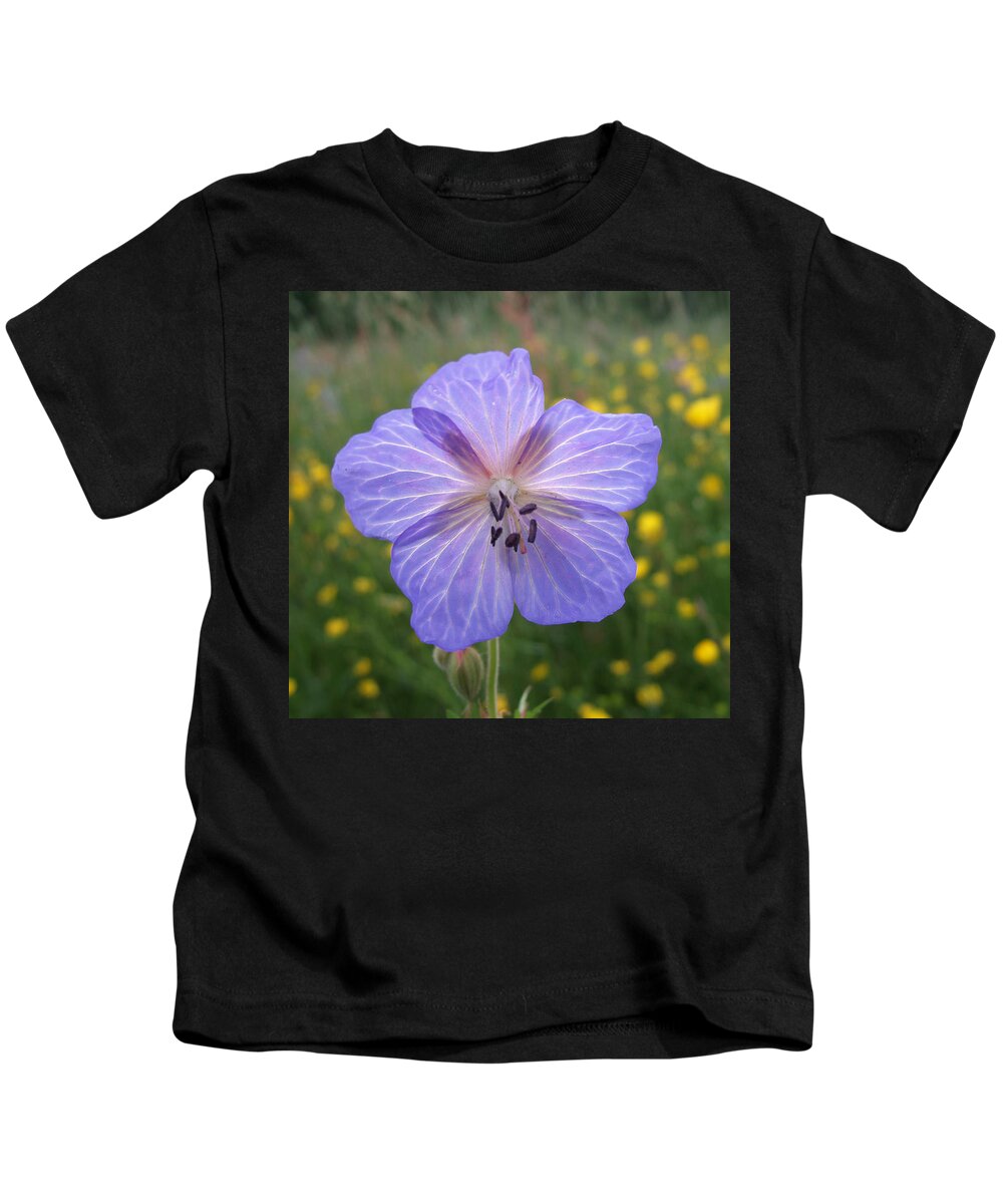 Meadow Cranesbill Kids T-Shirt featuring the photograph Meadow Cranesbill Geranium pratense by Matthias Hauser