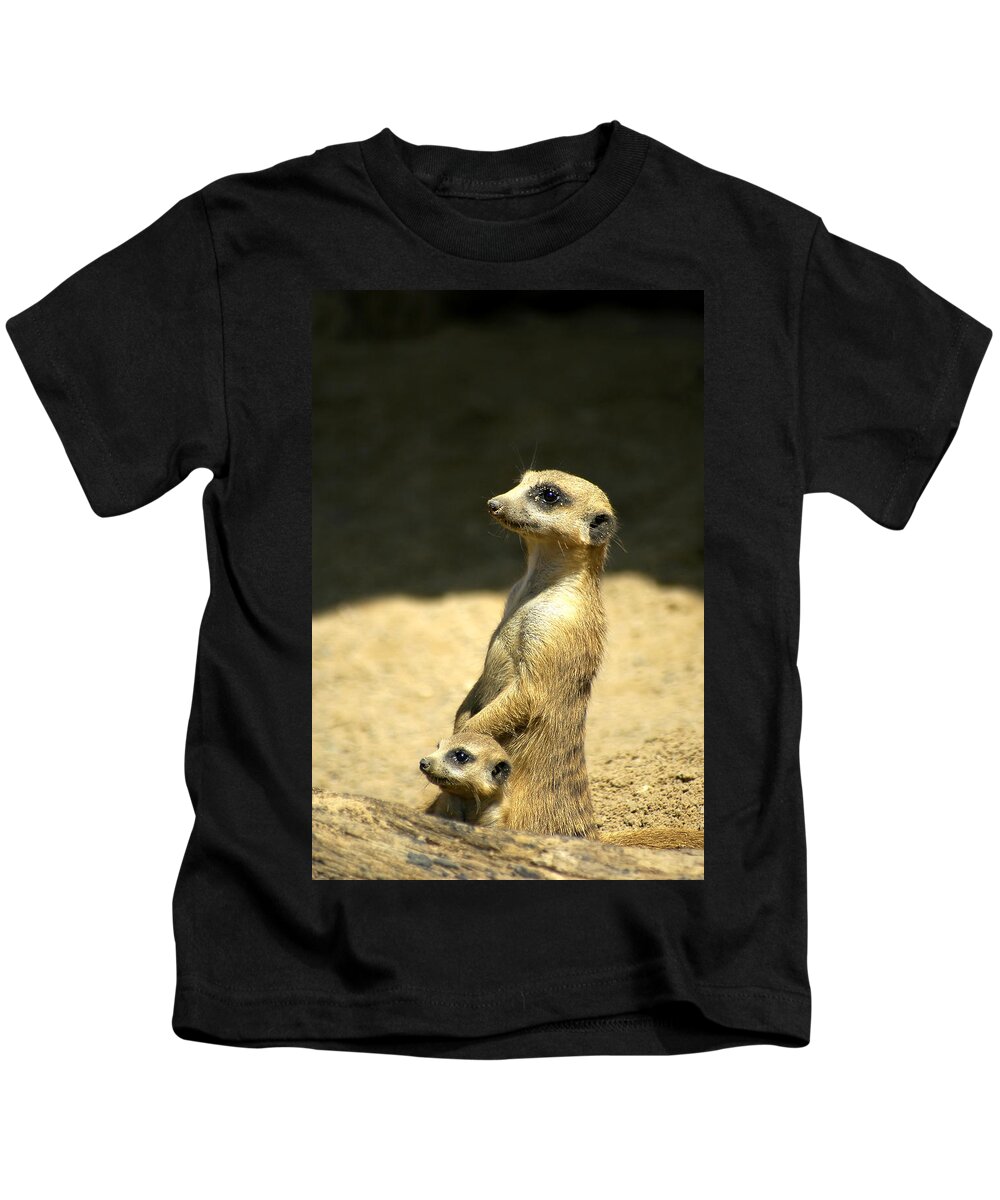 Meerkat Kids T-Shirt featuring the photograph Meerkat Mother and Baby by Carolyn Marshall
