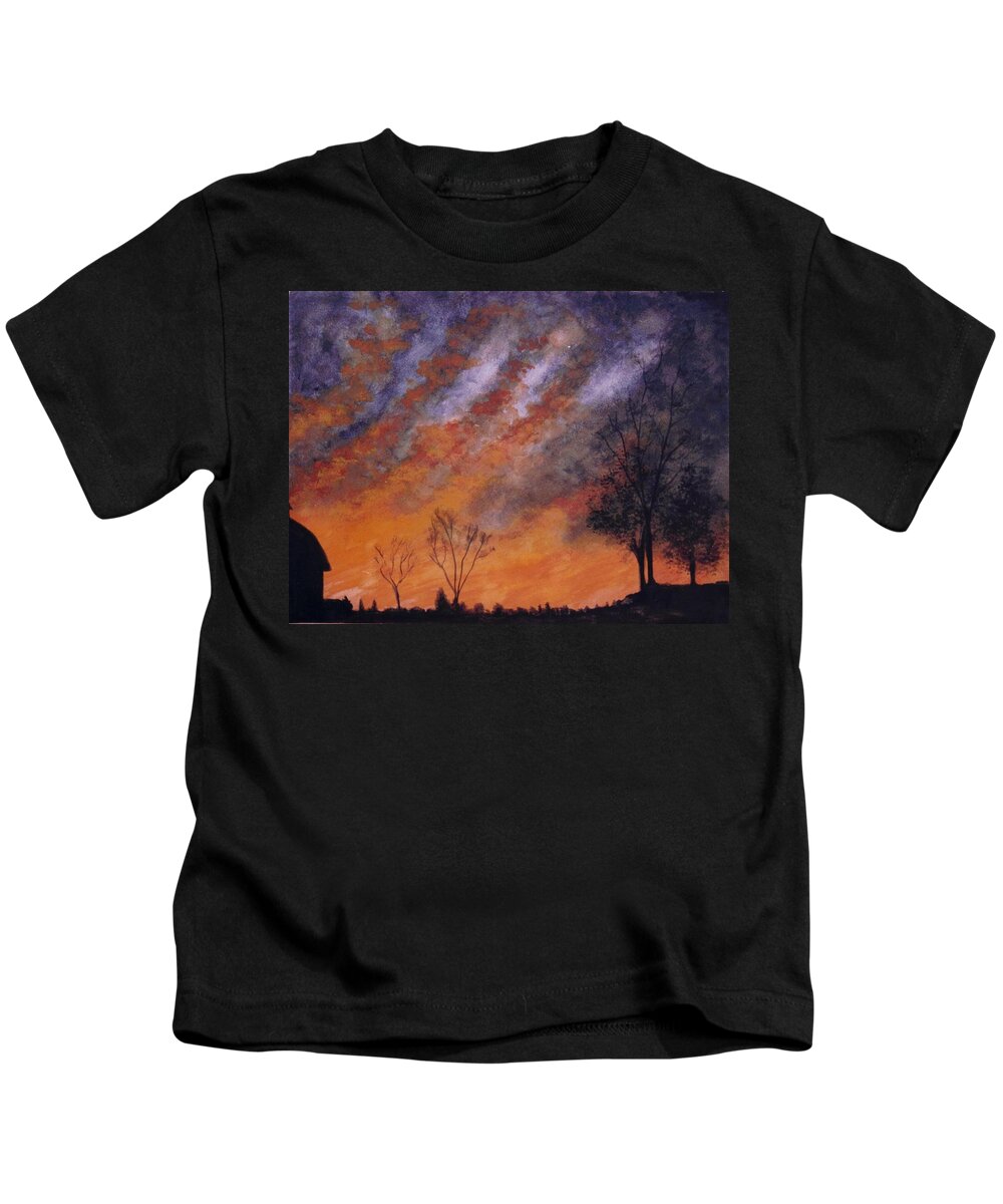 Sun Kids T-Shirt featuring the painting Midwest Sunset by Stacy C Bottoms