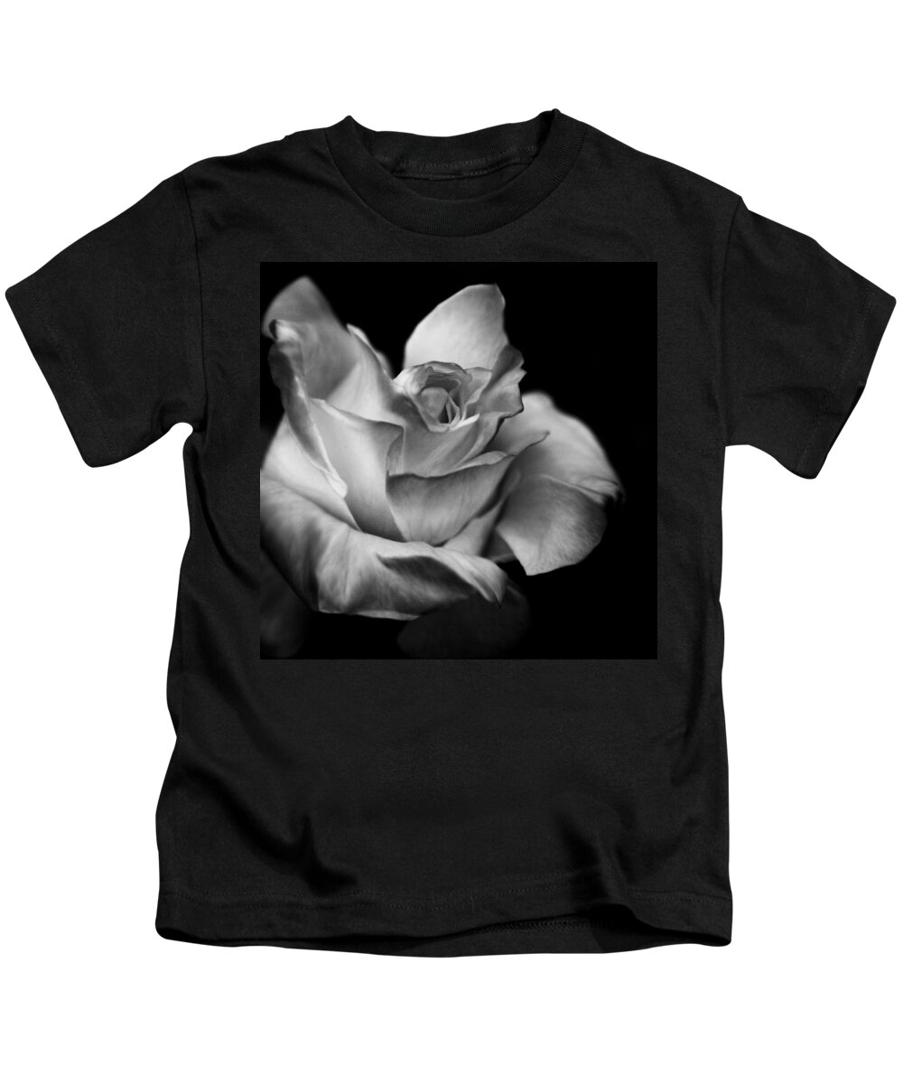 Black And White Photography Kids T-Shirt featuring the photograph Oh gather Me the Rose in square format by Sally Bauer