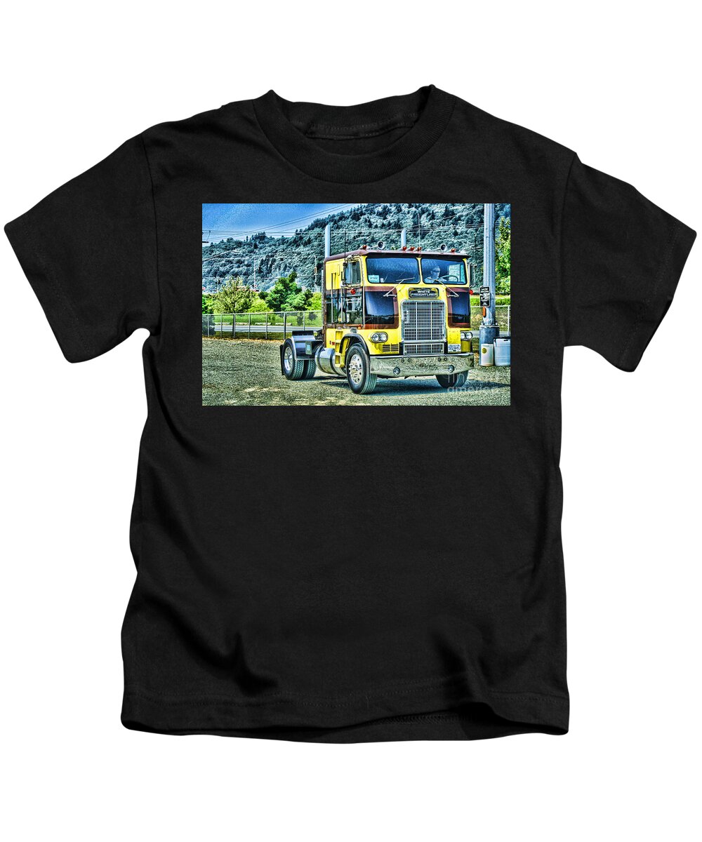 Trucks Kids T-Shirt featuring the photograph Old Freightliner COE-HDR by Randy Harris