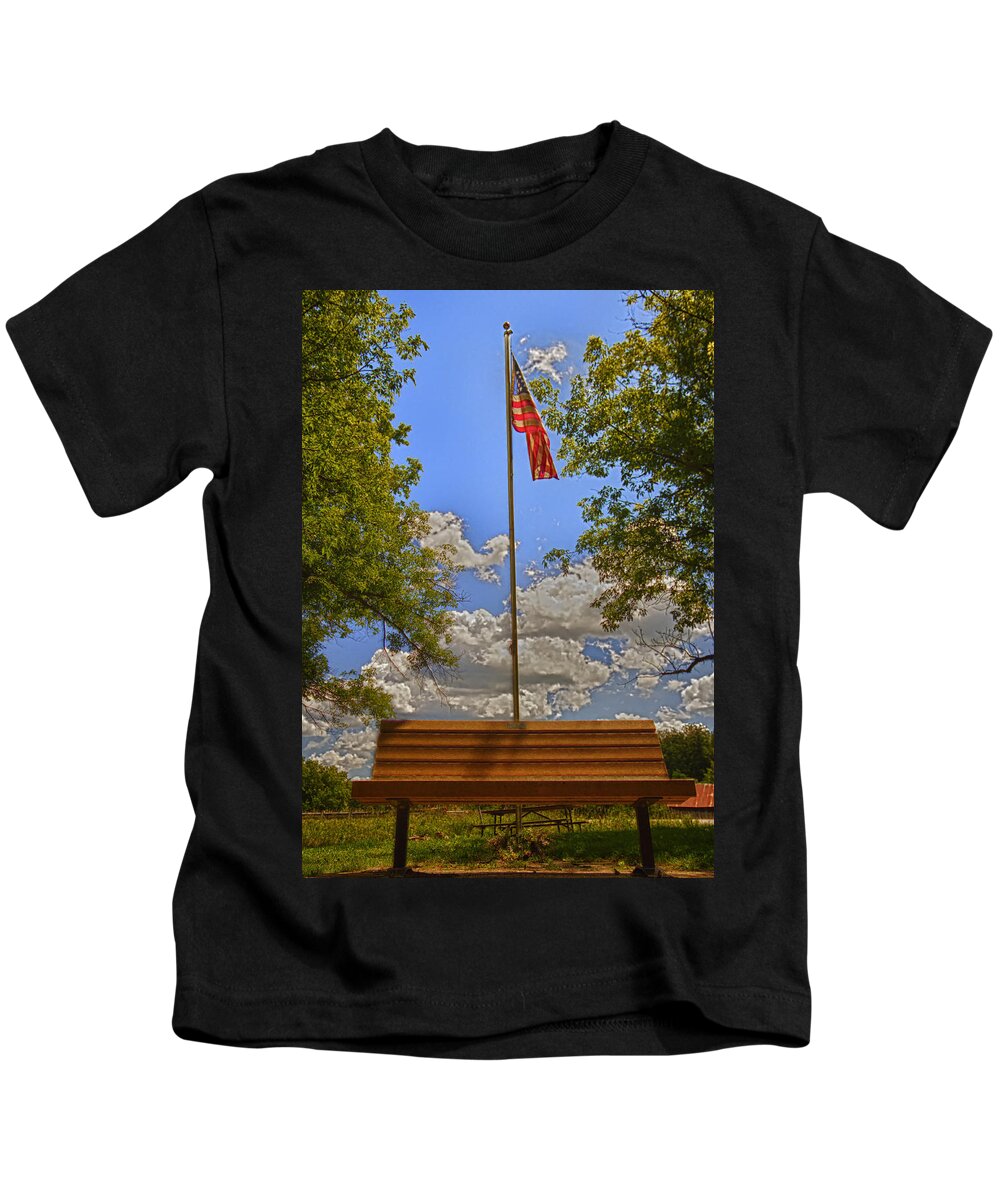 Flag Kids T-Shirt featuring the photograph Old Glory Bench by Bill and Linda Tiepelman