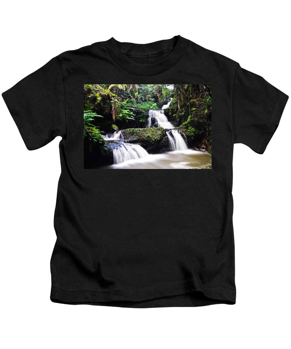 Big Island Kids T-Shirt featuring the photograph Onomea Falls by Jason Chu
