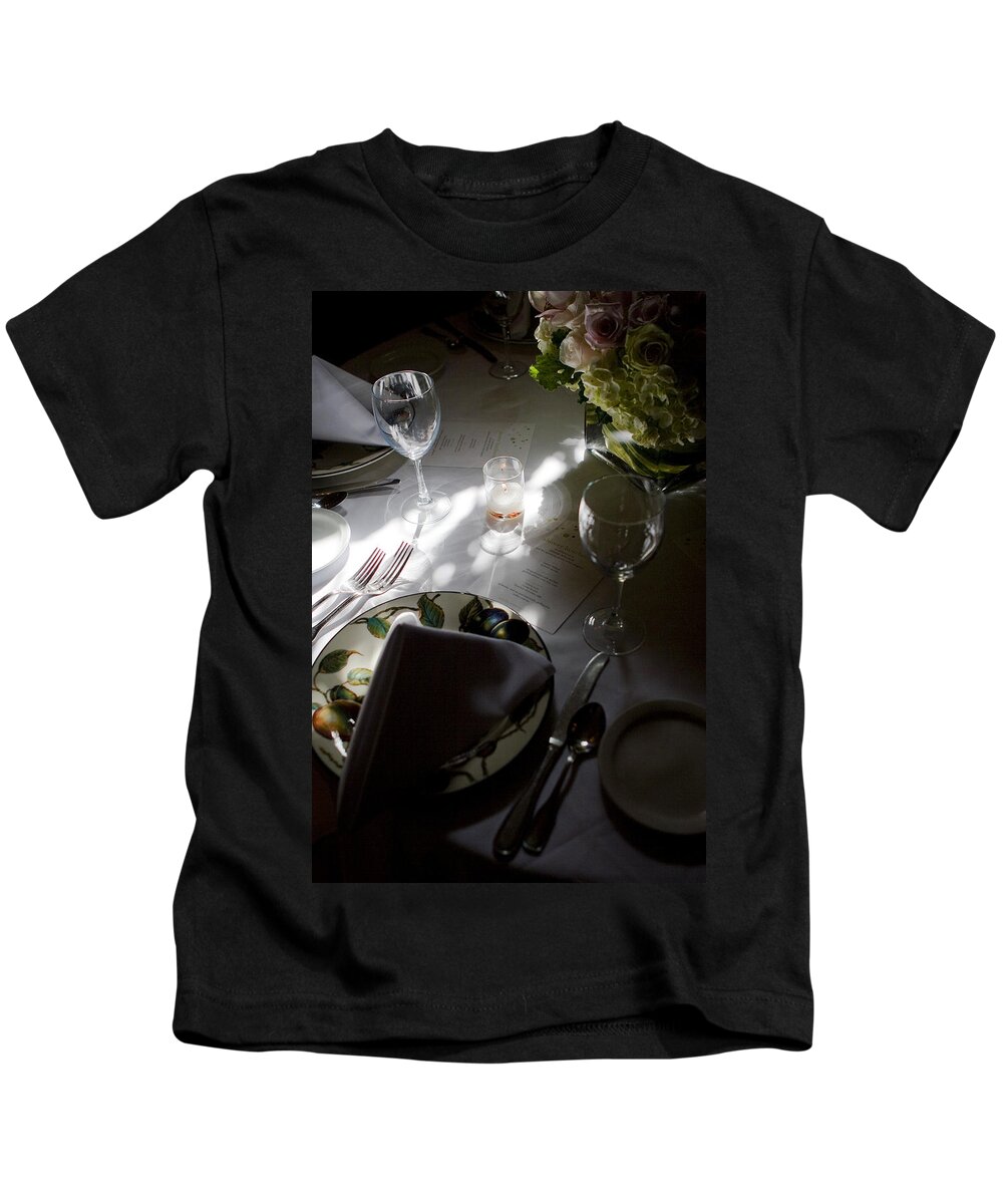 Place Setting Kids T-Shirt featuring the photograph Pretty Place Setting by Lorraine Devon Wilke