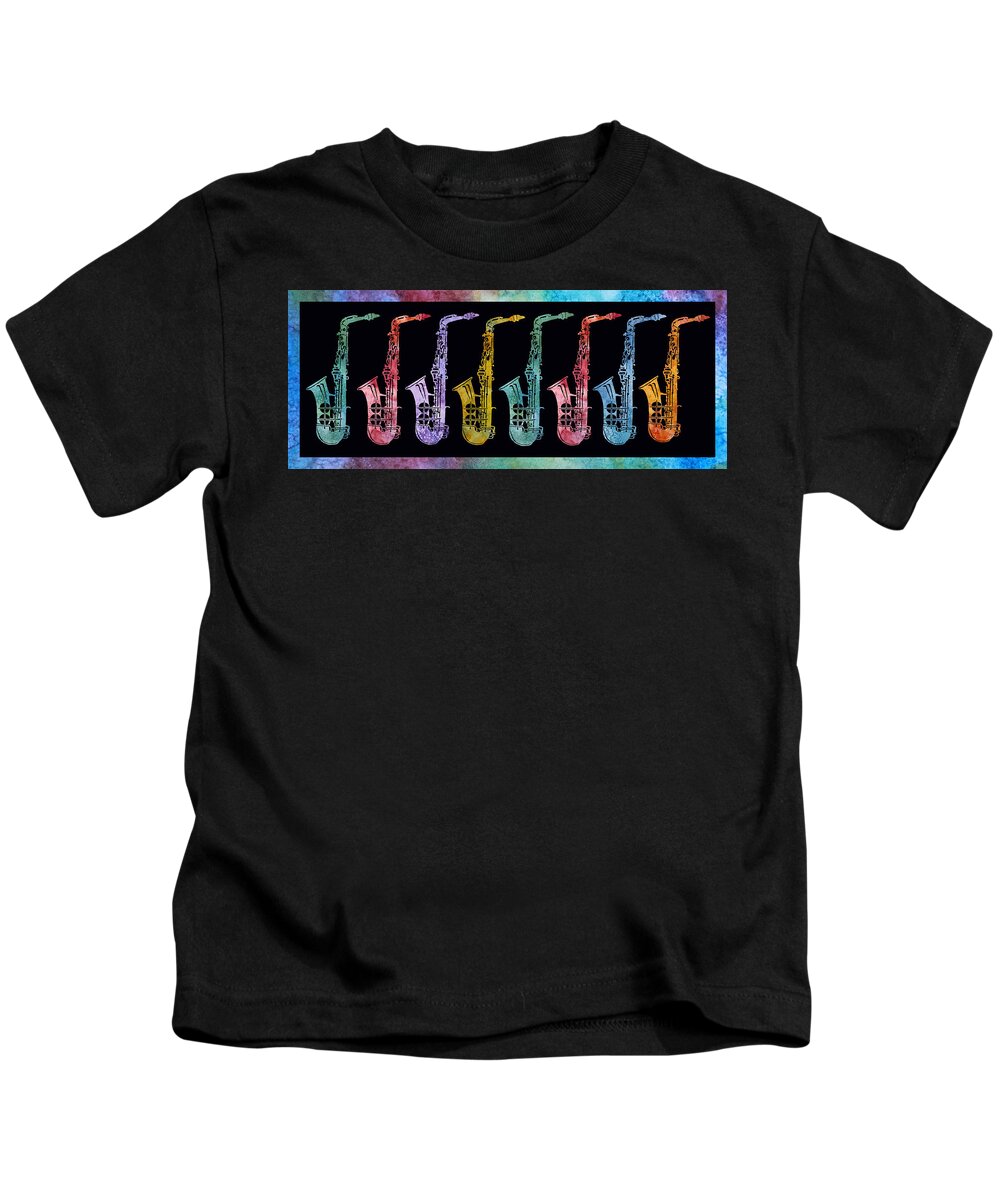 Sax Kids T-Shirt featuring the digital art Rainbow Saxophones by Jenny Armitage