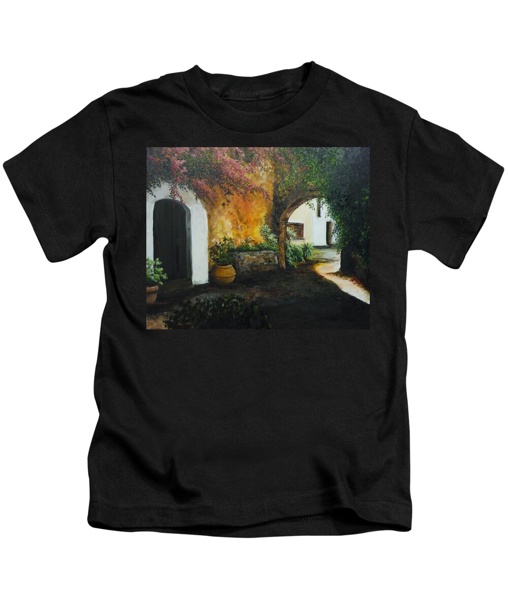 Archway Kids T-Shirt featuring the painting Spanish Patio by Lizzy Forrester