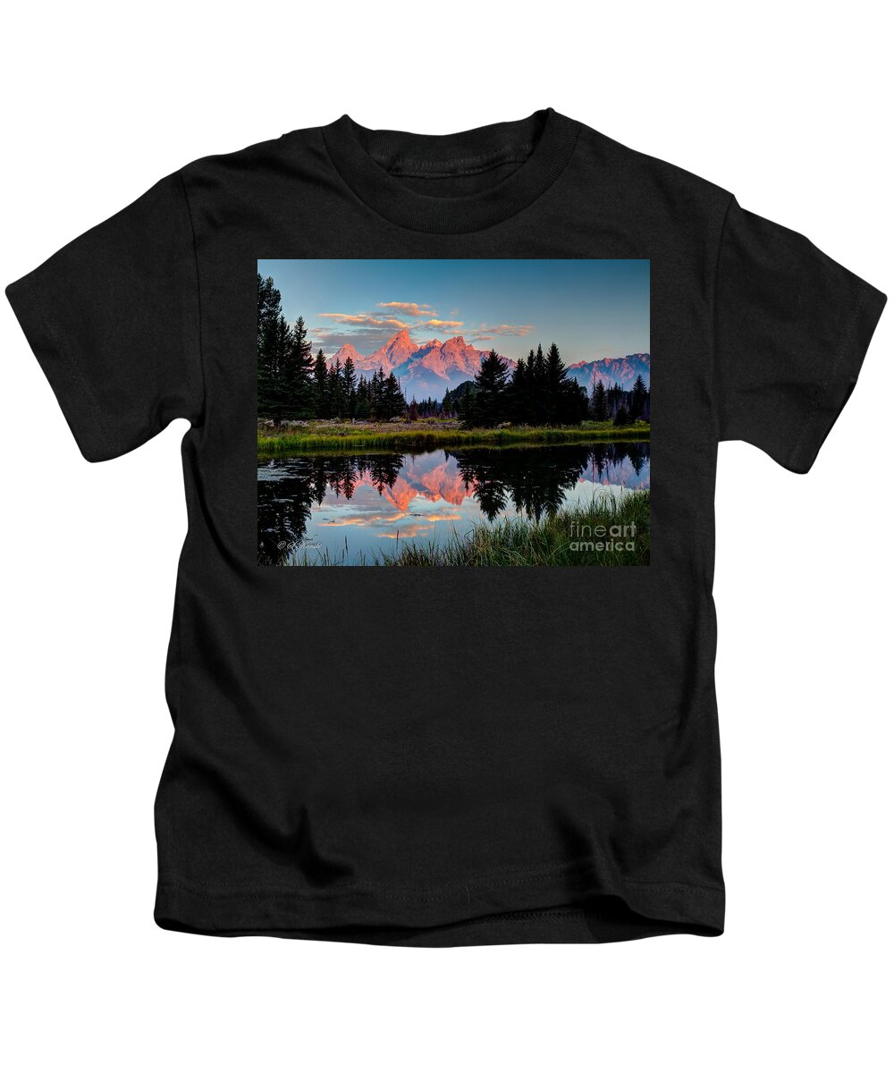 Grand Tetons Kids T-Shirt featuring the photograph Sunrise on the Tetons by Sue Karski