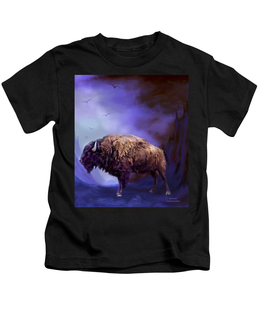 Buffalo Kids T-Shirt featuring the mixed media Survivor by Carol Cavalaris