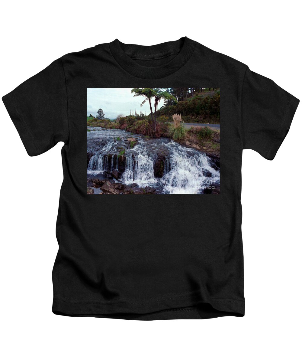 Waterfall Kids T-Shirt featuring the photograph The waterfall in the stream by Mark Dodd