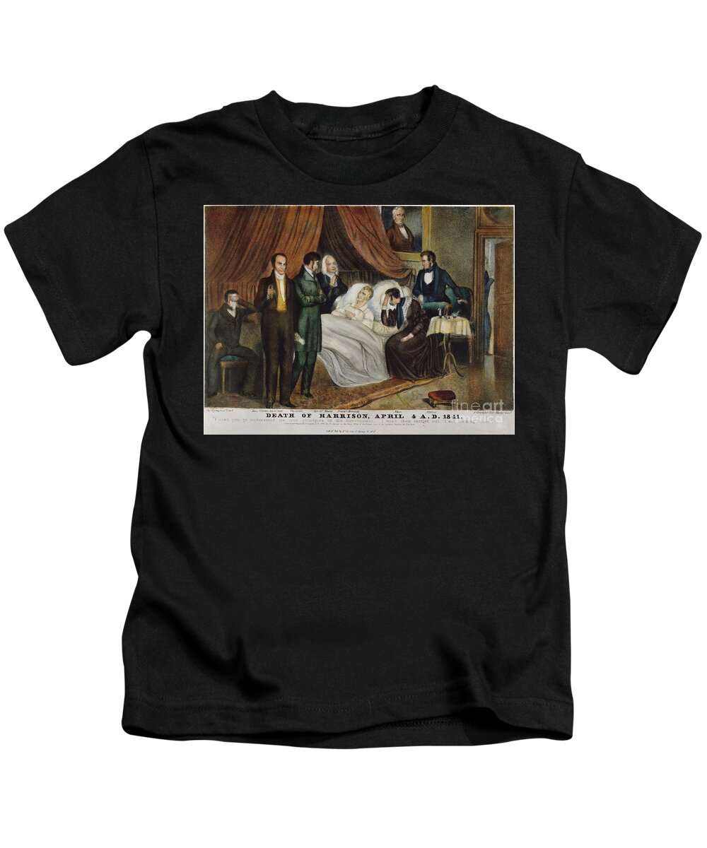 1841 Kids T-Shirt featuring the photograph W. H. Harrison: Deathbed by Granger