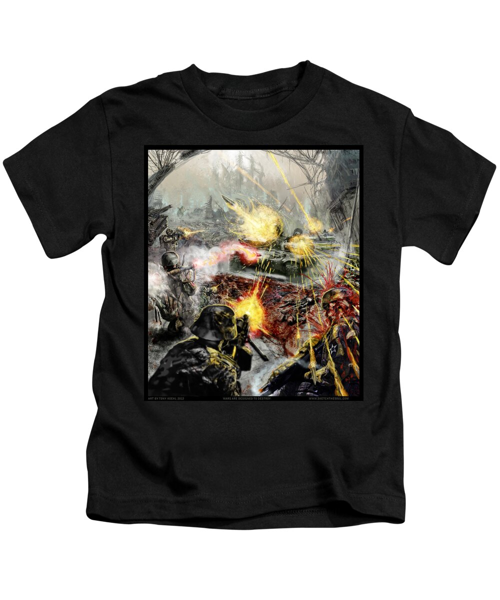 Cranial Impalement Kids T-Shirt featuring the mixed media Wars Are Designed to Destroy by Tony Koehl