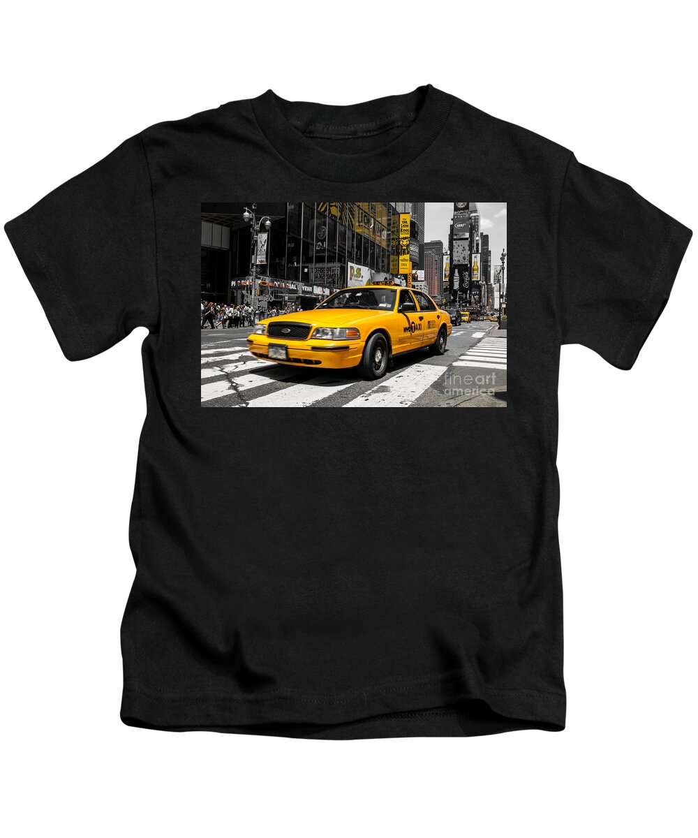 Manhattan Kids T-Shirt featuring the photograph Yellow Cab at the Times Square by Hannes Cmarits