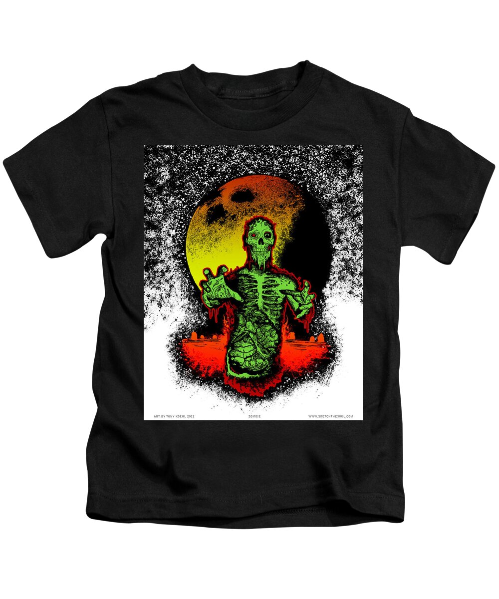 Undead Process Kids T-Shirt featuring the mixed media Zombie by Tony Koehl