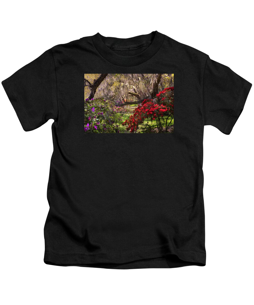  Azaleas In Oak Trees Kids T-Shirt featuring the photograph Azaleas In Oak Trees by Ken Barrett