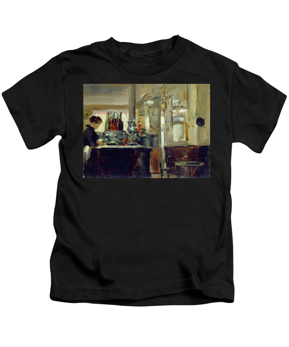 Artist Kids T-Shirt featuring the painting Bon Bock Cafe by Style of Edouard Manet