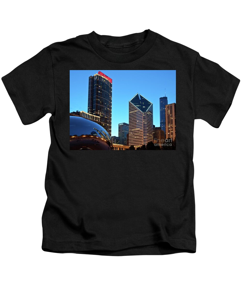 Bean Kids T-Shirt featuring the photograph A View from Millenium Park at Dusk #2 by David Levin