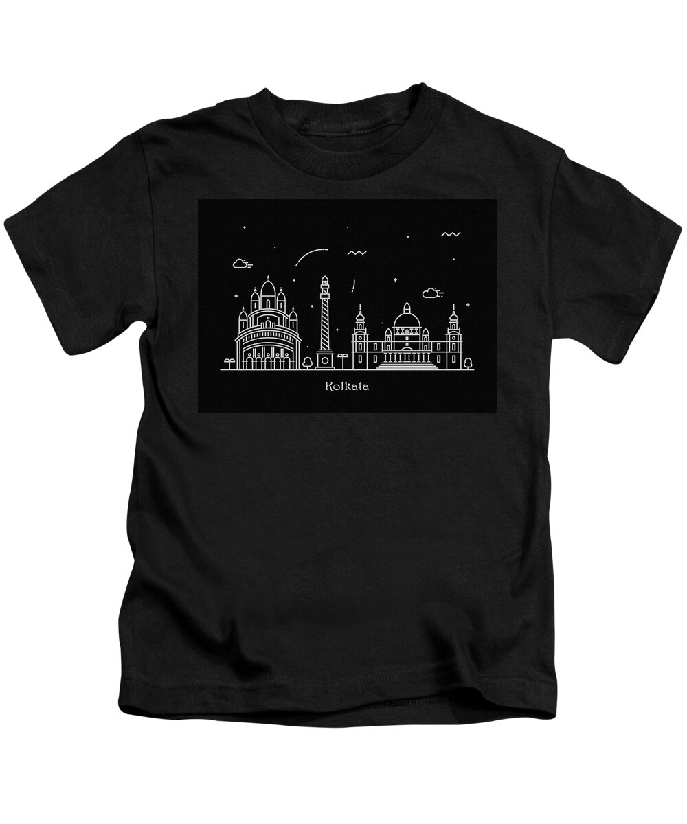 Kolkata Kids T-Shirt featuring the drawing Kolkata Skyline Travel Poster by Inspirowl Design
