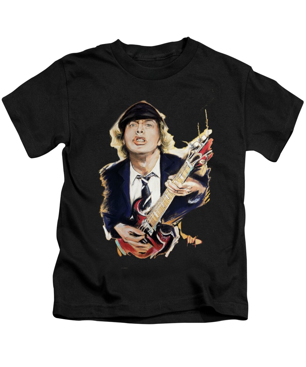 Angus Young Kids T-Shirt featuring the painting Angus Young 1 #1 by Melanie D
