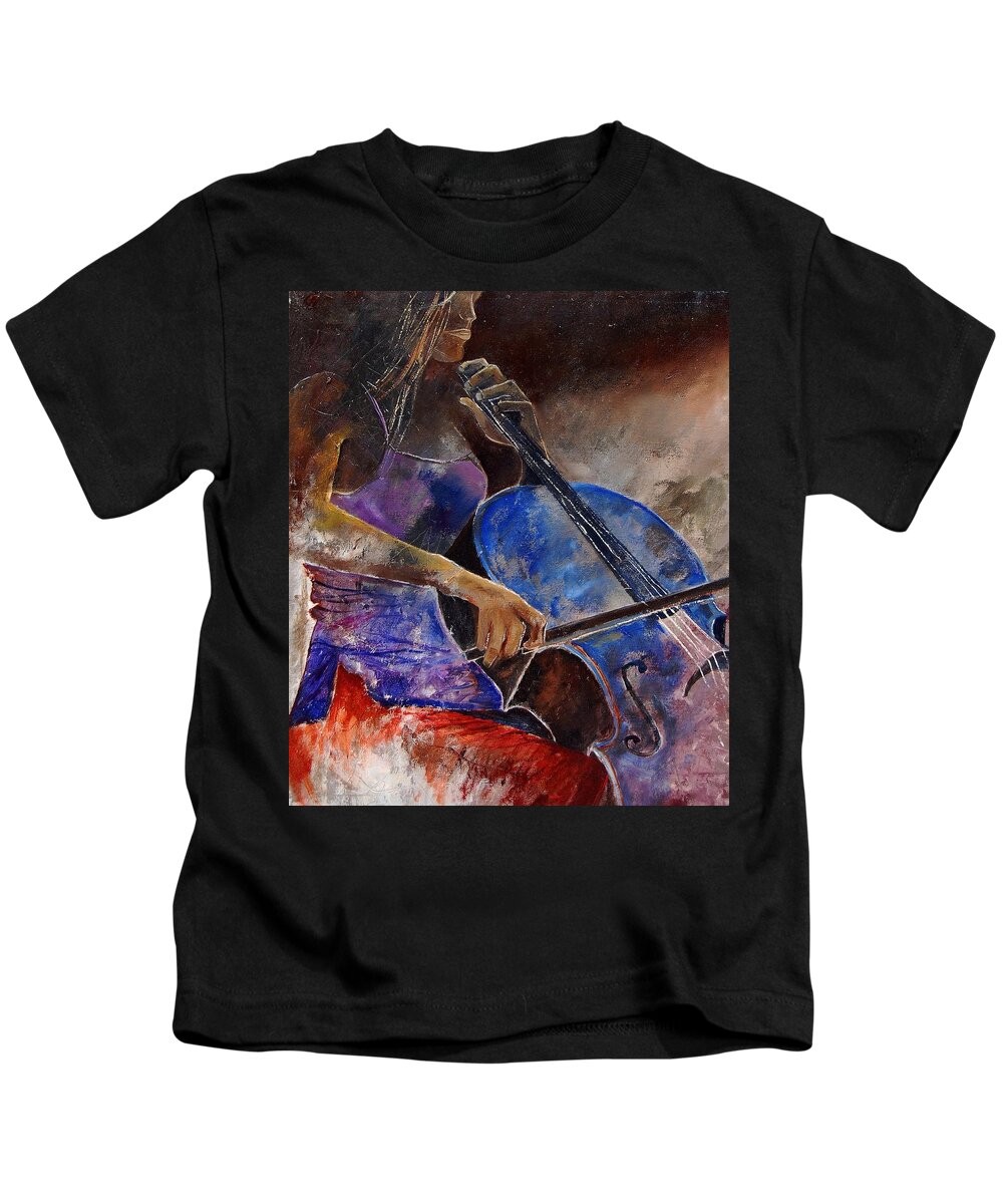 Music Kids T-Shirt featuring the painting Cello player #2 by Pol Ledent
